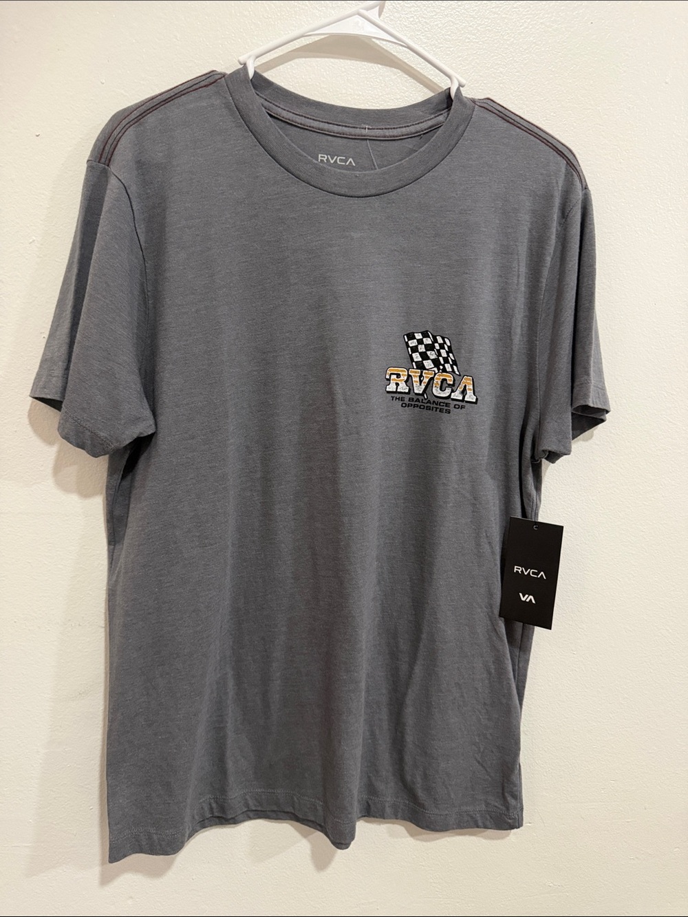 RVCA Slate Gray Short Sleeve Graphic Tee with Checkered Logo